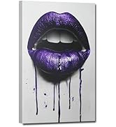 ZHIYYHAO Purple Lips Canvas Print for Wall Framed Roses Lip Canvas Print Painting Modern Home Dec...
