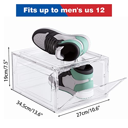 Fixwal Large Shoe Storage Box Set Of 6 Stackable Drop Front Plastic Shoe Organizer Containers With Clear Door, Shoe Bins For Display Sneakers Fit Shoe Size Up To Us Men 12 #TOP1