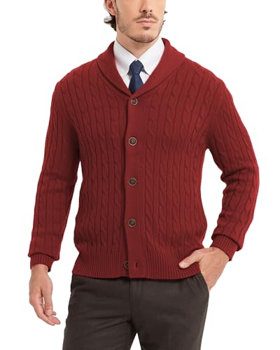 Kallspin Men's Wool Blend Cardigan Sweater Cable Knit Shawl Collar