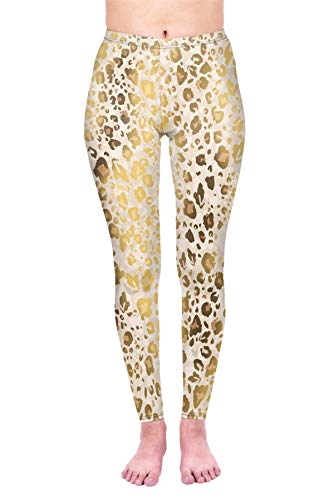 Kukubird Printed Leopard Patterns Women's Yoga Leggings Gym Fitness Running Tights Size 6-10 Stretchable - Gold Shimmer Leopard