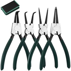 LEAZZLE 4 Piezas 180mm Juego de Alicates Circlip con bolsas de almacenamiento, Alicates Circlip rectos curvados con resorte de precisiÃ³n, para Anillos de Retencion Interiores y Externos