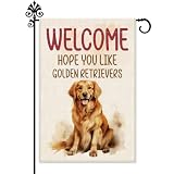 Hafhue Welcome Hope You Like Golden Retrievers Garden Flag, 12x18 In Double Sided Printing Holiday Yard Outdoor Farmhouse Home Lawn Exterior Porch Decoration Flag, Housewarming Gifts for Dog Owner