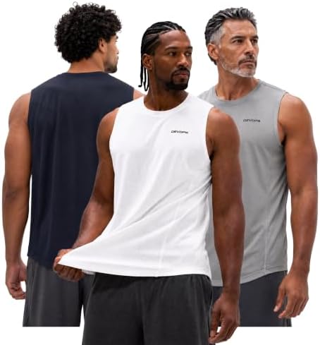 DEVOPS 3 Pack Sleeveless Men's Muscle Shirts Dry Fit Mesh Tank Top Gym