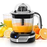 Aigostar 1.2L Orange Juicer Electric Citrus Juicer with LED Working Lamp, 2 Citrus Cones, Two Way Rotation, Filter, Lemon Squeezer Press for Orange Lemon Lime Grapefruit, Black - Juicy 30G4F