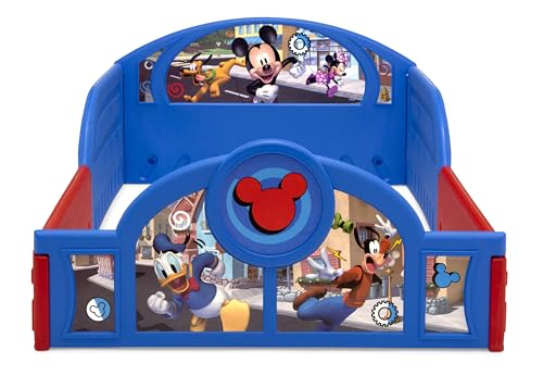 Image of Delta Children Disney Mickey Mouse Plastic Sleep and Play Toddler Bed with Attached Guardrails Sweet Beginnings Dual Sided Crib Mattress
