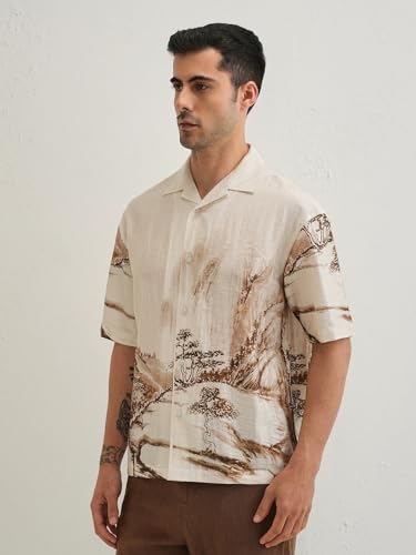 Image of Pinkmint Men Printed Cotton Flex Shirt | Stylish Designer | Regular Fit Floral & Abstract Print Shirt for Men (Available in Plus Size)