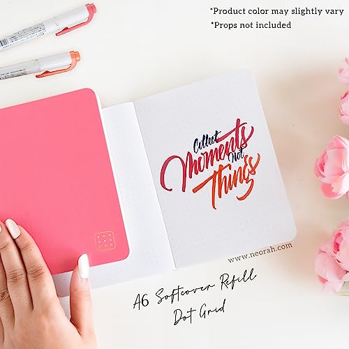 Image of NEORAH -A6 Dotgrid Notebook SOFT COVER Organiser REFILL|Dotted notebook Journal | 110 GSM |160 pages (Size 14.8 cm x 10.5 cm) Planner Journaling Writing Note Taking Diary,Travellers journal - PINK