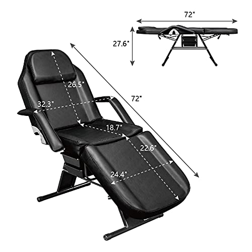 Omysalon Massage Salon Tattoo Chair Esthetician Bed With Beauty Basket, Professional Tattoo Table Salon Spa Equipment For Facial Spa Beauty Eyelash Extensions Barber Waxing Microblading,Black #TOP5
