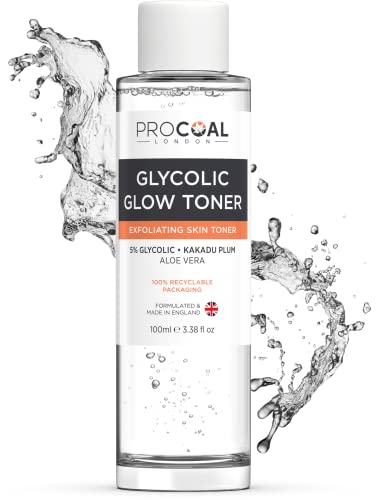 Procoal New Glycolic Glow Toner 5% with Vitamin C & Aloe Vera by - Pore Minimizer, Brightening & Exfoliating Skin Toner for Face, Glow Tonic for Face, 100% Recyclable Packaging, Vegan, Made in UK