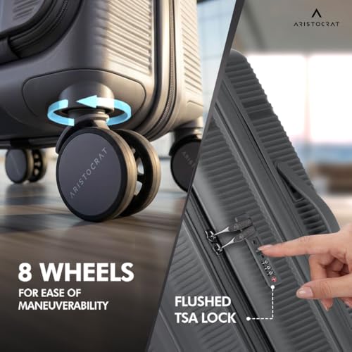 Image of Aristocrat Solana Check-in Trolley Bag 65cm | Medium | Hard Luggage | 8-Wheel Suitcase with Front Opening for Business Travel | TSA Lock with Anti-Theft Zipper | 3 Years International Warranty (Grey)