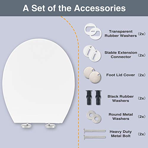 Round Toilet Seats Cover Lid Soft Slow Close Non-Slip Seat Durable Never Loosen White Plastic Toilet Seat for Standard Toilet Bowls Top Fixing Toilet Seat Including 360°Adjustable Toilet Seat Hinges