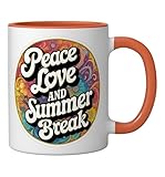 Peace Love And Summer Break Vacation Teacher Student Retro Ceramic Mug, Orange/White