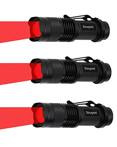 3 Pack Red Light Flashlight,3 Modes Red Led Flashlight,Zoomable Long Range Red Hunting