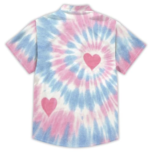Image of Kids Tie-dye Hawaiian Shirt 80s Button Down Retro Short Sleeve Casual Beach Tropical Funny Party Outfits for Boys