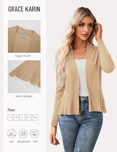 Image of GRACE KARIN Women's Lightweight Peplum Cardigan Sweaters Open Front Cropped Cardigan Long Sleeve Trendy Summer Knit Tops