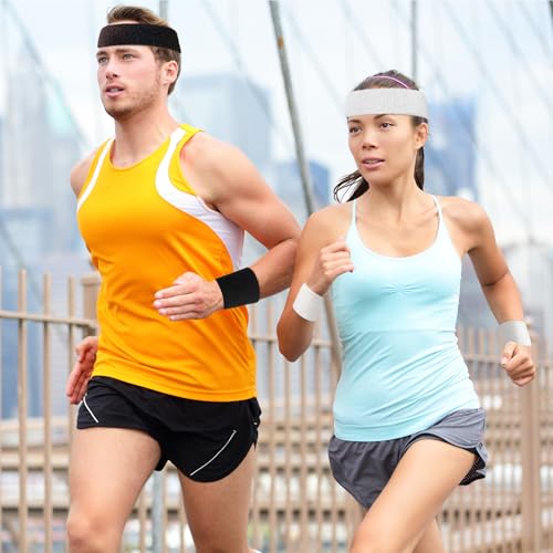 Image of Civaner 12 Pcs 80 90s Neon Sweatbands Soccer Baseball Headbands Wristband Set for Men Women Party Cotton Headbands Terry Cloth Athletic Sweat Bands for Tennis Football Gym Outdoor