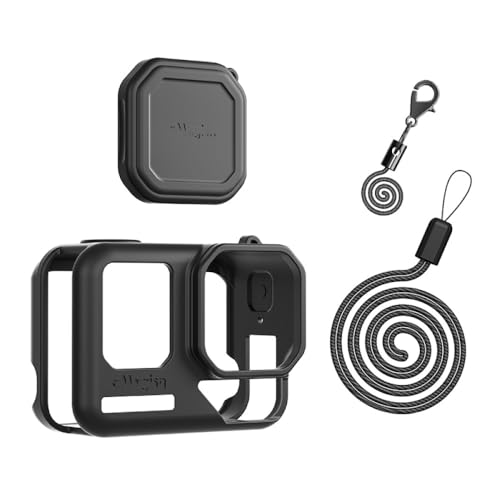 1 Set Silicone Protective Case for Insta360 Ace Pro2 Sports Camera Lens Cap Protective Sleeve with Anti-Lost Lanyard Anti-Drop Anti-Scratch Protective Housing Soft Shell Skin Accessories (Black)