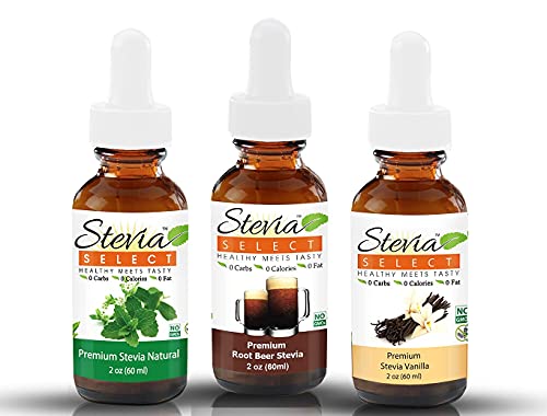 Stevia Drops Root Beer, Vanilla, & Stevia Plain - Stevia Select Keto Coffee Sugar-Free Flavors Bundle Pack (3)