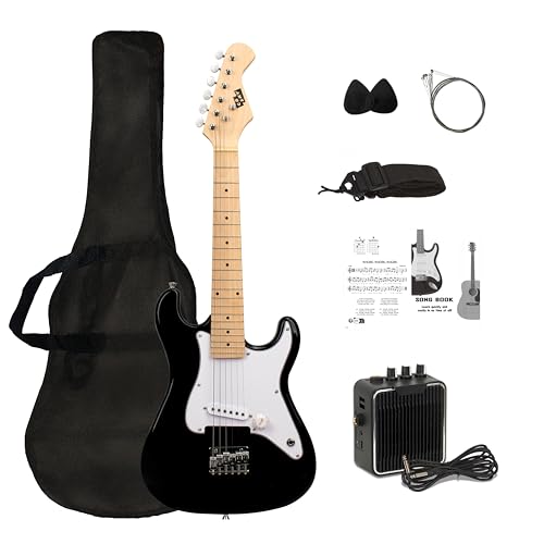 CB SKY 32 Inch Kids Electric Guitar Beginner Kit, Junior Size Mini Electric Guitar for Children with 5W Amplifier and Guitar bag, Unisex (Black)