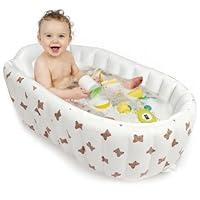 Aufblasbare Badewanne Baby - 90 x 55 x 30 cm Bärenmuster Tragbare Kinder Badewanne Aufblasbar Ohne Luftpumpe und Anti-Rutsch Zusammenklappbares Schwimmbad für Kinder 0-5 Jahre für Reisen im Freien