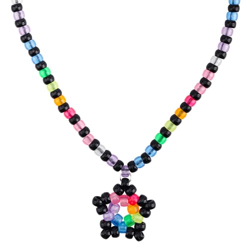 Collier rave étoile perles acrylique arc-en-ciel lumineuses 60 cm pour homme et femme