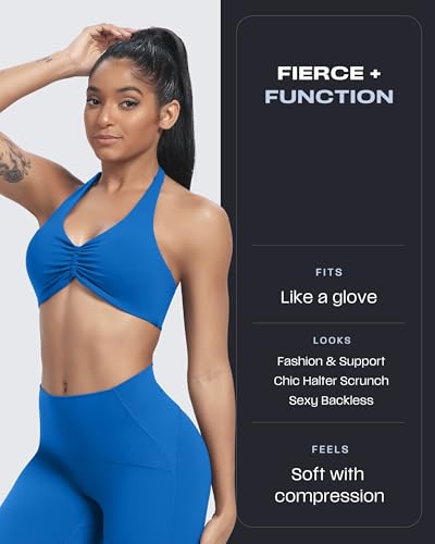 Image of Aoxjox Women's Workout Sports Bras Fitness Taylor Scrunch Halter Bra Yoga Crop Tank
