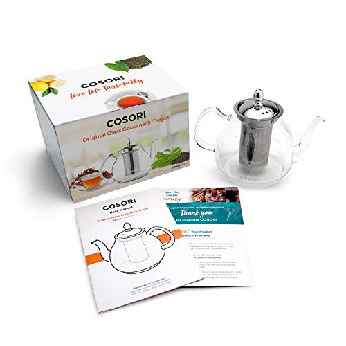 COSORI Chaleira de vidro segura com pescoço de ganso e chaleira removível de aço inoxidável para inf