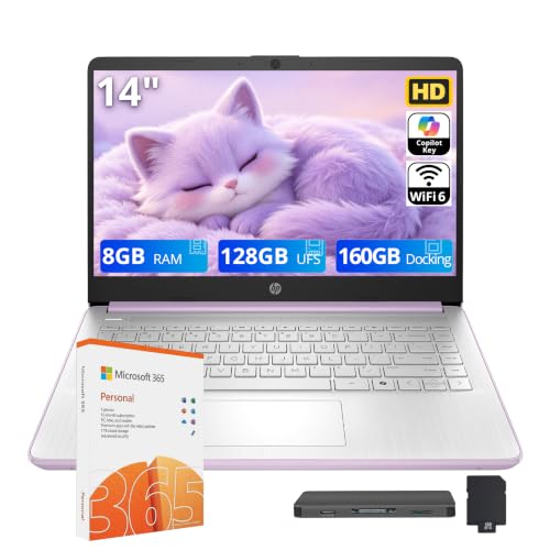 Image of HP Stream 14 inch HD Student & Business Laptop, Intel Processor N150, 8GB RAM, 288GB Storage (128GB UFS + 160GB Docking Station), Intel Graphics, 1 Year Office 365, Wi-Fi 6, Win 11, Purple