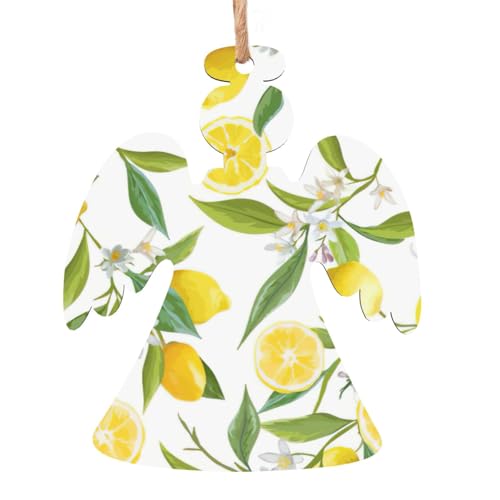 Fresca Stampa Limoni Tropicali 6pcs Albero di Natale Appeso Decorazione, Legno Angelo Campana Albero Pupazzo di Neve Forme Per Natale