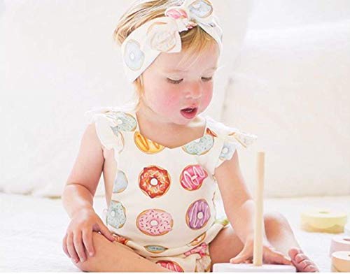 Lamuusaa Newborn Baby Girls Fly Sleeve Ruffled Romper Colorful Doughnut Bodysuit Jumpsuit Headband Summer Outfit 0-24M (0-6M, Donut) #TOP1