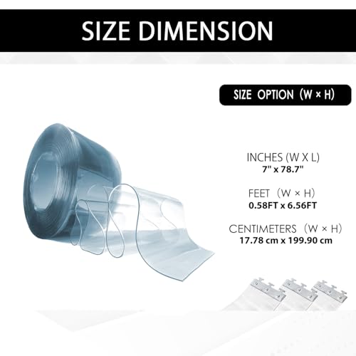 Image of 7x78.7 inch (0.6x6.6ft) Clear PVC Curtain Plastic Strip, Thermal Door Cover for Commercial Freezers and Warehouses, Waterproof Insulation Room Screen, Vinyl Strip Curtains AP1173