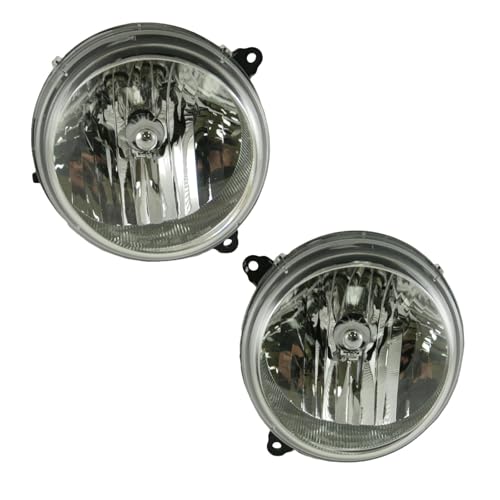 Image of TRQ Driver and Passenger Side Headlight Assembly Set Compatible with 05 Jeep Liberty 06-07 Liberty without Automatic Leveling Headlights