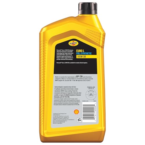Image of Pennzoil Platinum Euro L Full Synthetic 5W-30 Motor Oil, 1 Quart (6 Pack)