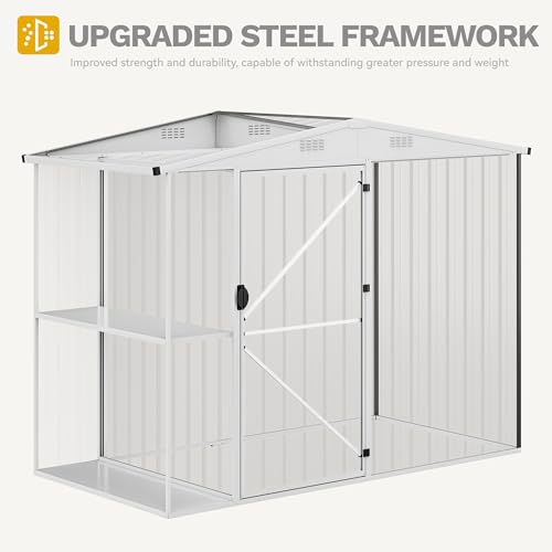 Image of DWVO 8 x 4 ft Outdoor Storage Shed with 2-Tier Shelf, Metal Tool Shed & Garden Storage Cabinet for Backyard, Patio, Equipment & Bike, Black