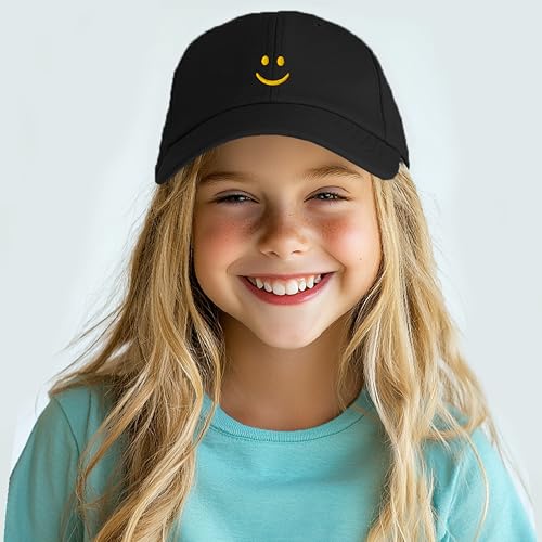 Youth Baseball Hat for Boys and Girls with Smiley Face: Strap Closure, 6 Eyelets for Great fit, Curved Visor to Keeps Sun Out4