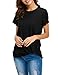 MSHING Women Casual Round Neck Short Sleeve Tie Up Blouse Comfortable Cotton Basic Tops, Black, X-Large