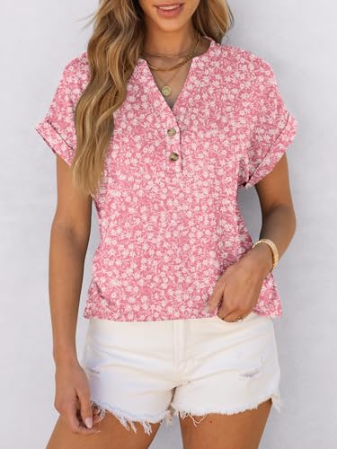Image of ANRABESS Womens Short Sleeve Henley Tops V Neck Dressy Casual Blouses Summer Trendy Tee Shirts 2026 Vacation Fashion Clothes