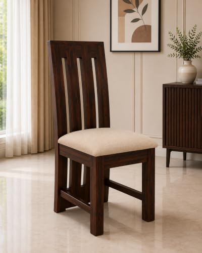 Image of Sheesham Wood 4 Seater Dining Table Set for Living Room Solid Wood Dining Table Set with 4 Chairs, Dining Room Furniture Walnut Finish