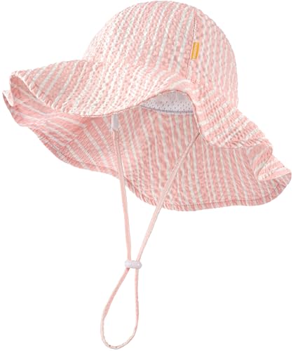 Image of HONGTEYA Baby Sun Hat Toddler Girl Beach Hat Sun Protection Adjustable Outdoor Summer Wide Brim Bucket Hat for Infant Kids