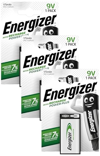 Energizer Rechargeable Battery 9V, Recharge Power Plus, 3 Pack