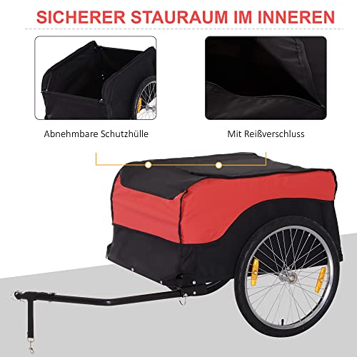 HOMCOM Fahrradanhänger Lastenanhänger Belastbarkeit max. 40 kg Transportanhänger Handwagen Lasten-Fahrradanhänger Rot-Schwarz Stahl Oxford 130 x 77 x 65 cm