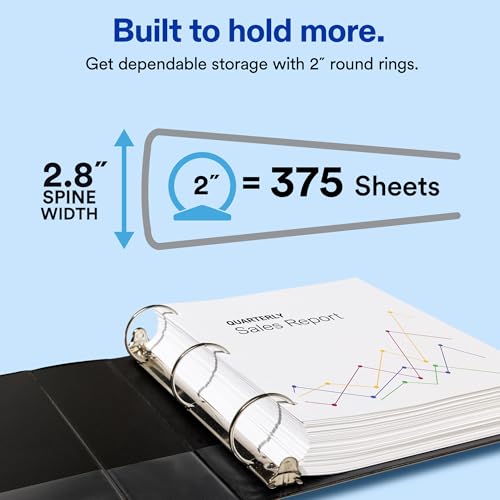 Image of Avery Standard View 3 Ring Binders, 2 inch Round Rings, 375-Sheet Capacity, 2.8 Inch Wide Spine, White Binders, Ideal for Lightweight Organization and Occasional Referencing (12-Pack of 05731)