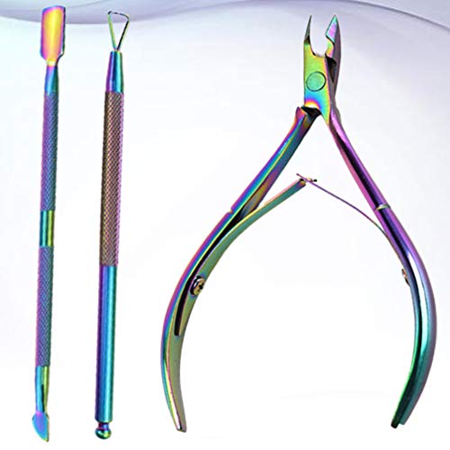 Alicate de cutícula PretyzOOM 3 peças de empurrador de cutículas de aço inoxidável profissional para