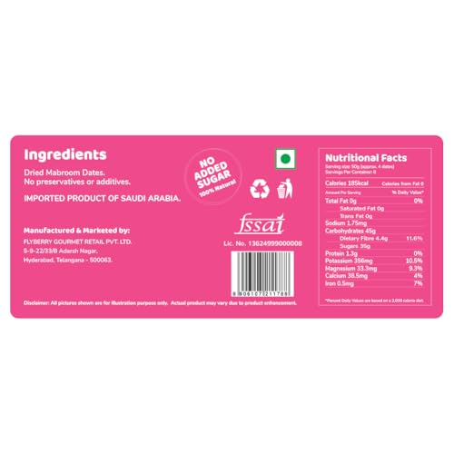 Image of Flyberry Gourmet Mabroom Dates (Khajoor /Khajur) 400g | 100% Natural | Rich in Calcium, Iron and Potassium | Instant Energy