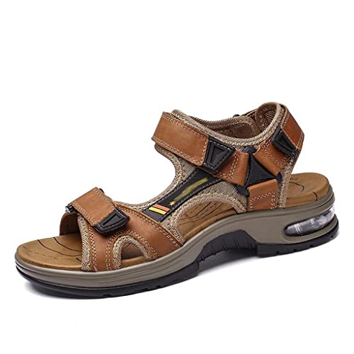 YMGSCC Men's Sandals Leather Men's First Layer Men's Beach Sandals Cushion Soft Wading Shoes(E,13.5)