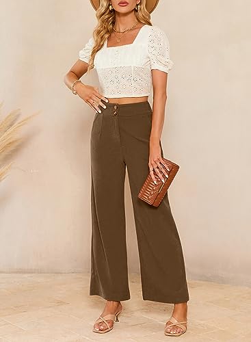 Sidefeel Corduroy Pants for Women 2025 Casual High Waisted Double Buttoned Stretchy Loose Fit Wide Leg Pants with Pockets4