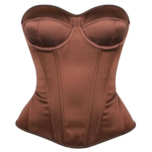 Image of Satin Corset Tops for Women Strapless Bustier Sweetheart Neckline Boned Bodice Bridal Lingerie Party Clubwear