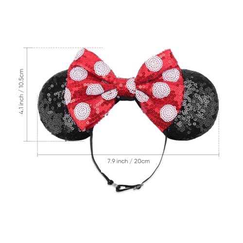 Image of DRESHOW Minnie Ears Headbands Mouse Ears Sequin Bow Headbands Elastic Adjustable Headband Glitter Party Decoration Cosplay Costume for Women