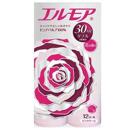 カミ商事 エルモア トイレットロール ピンク ダブル 30m 花の香り 12ロール×8パック入