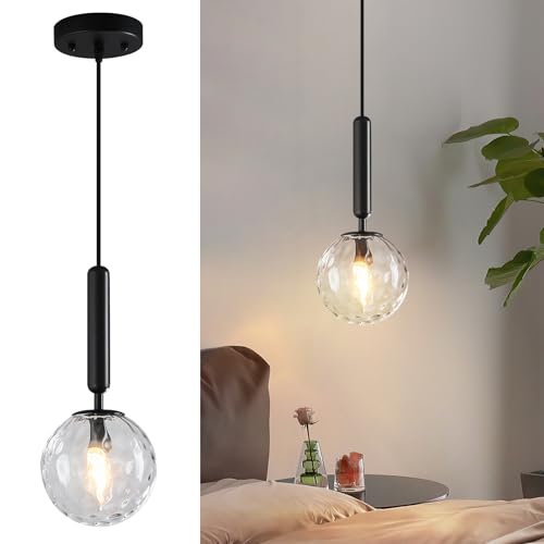 Image of Modern Black Pendant Light Hanging Fixture Light for Kitchen Island Mid Century with Globe Pendant Light Clear Glass Pendant Lighting for Living Room Bedroom Entryway (1 Pack)